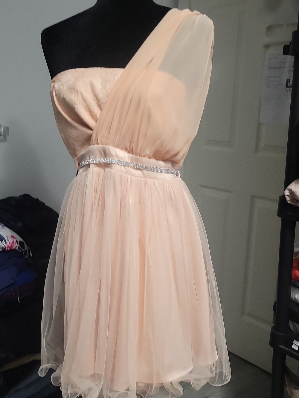 Peach Blush XS/S One Shoulder Tulle Prom Homecoming Bridesmaid Dress